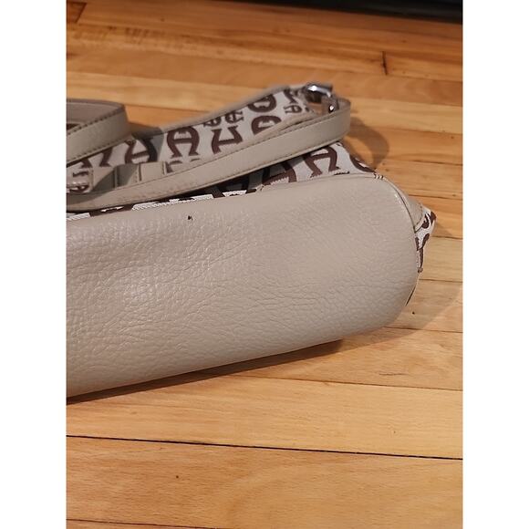 Vintage Etienne Aigner Shoulder Bag Purse Signature Logo Leather Trim Beige Tan - Picture 3 of 9
